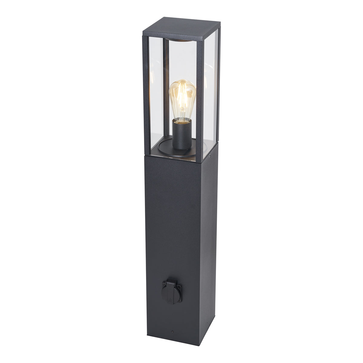 QAZQA Moderne staande buitenlamp zwart 80cm met stopcontact IP44 -