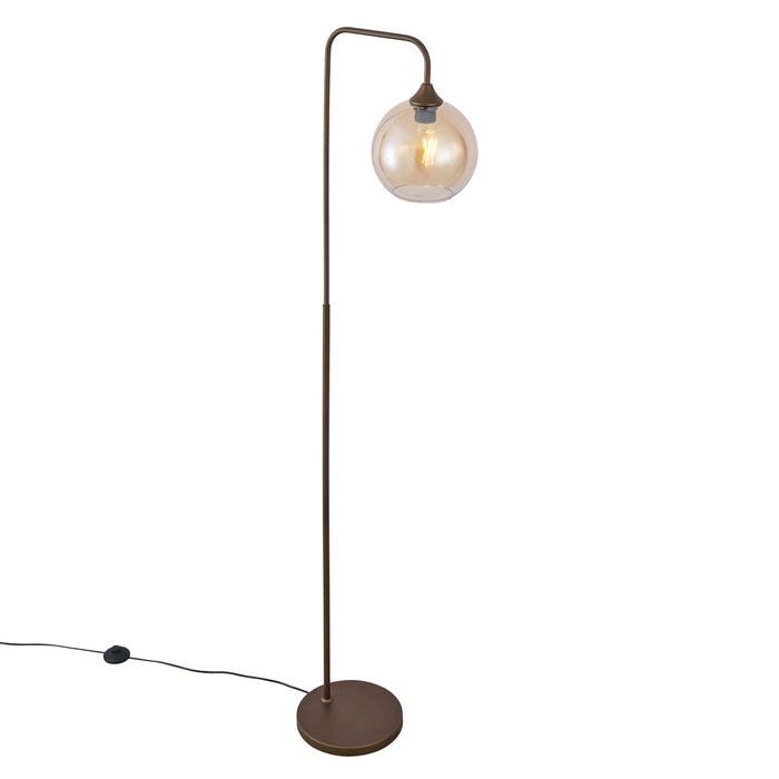 QAZQA Art Deco vloerlamp donker brons met amber glas - Sandra