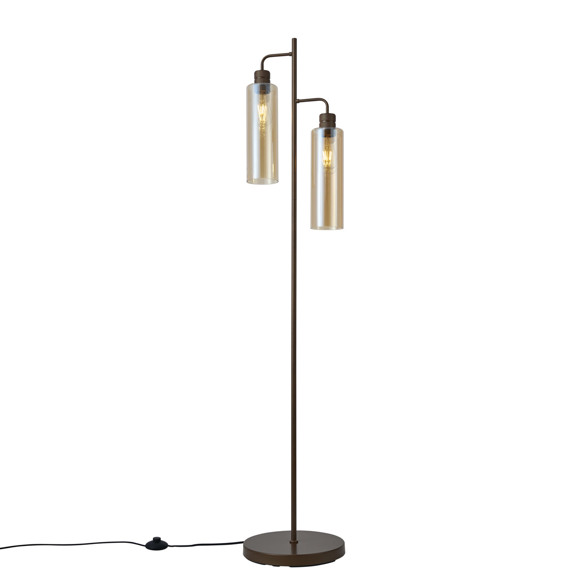 QAZQA Hotel Chique vloerlamp donker brons met amber glas 2-lichts -