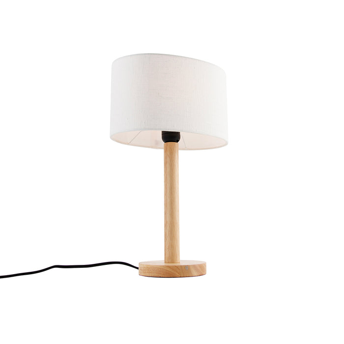 QAZQA Tafellamp hout met ovale linnen kap wit 25cm - Mels