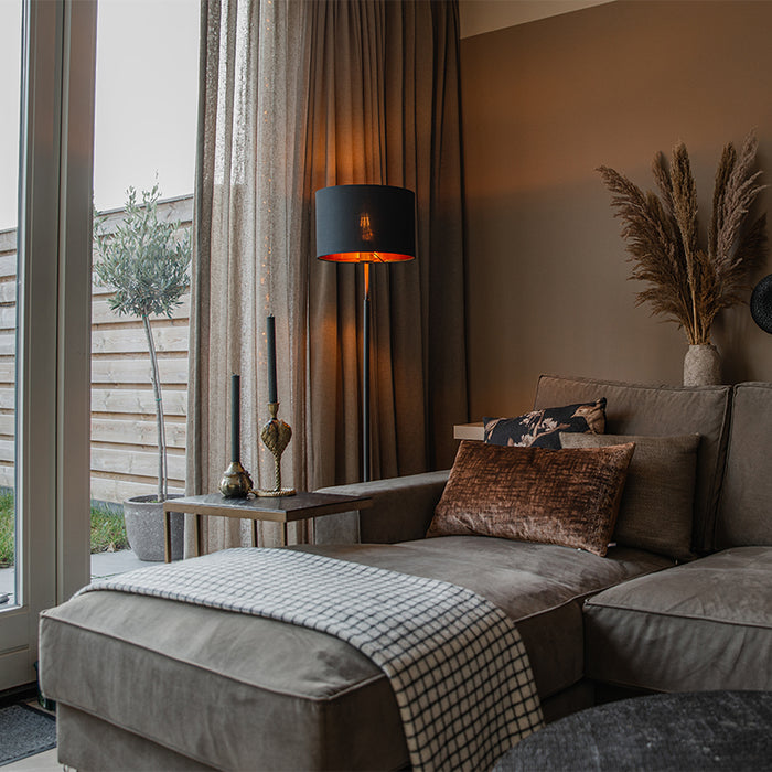 QAZQA Smart vloerlamp zwart met goud rond incl. Wifi. A60 - VT