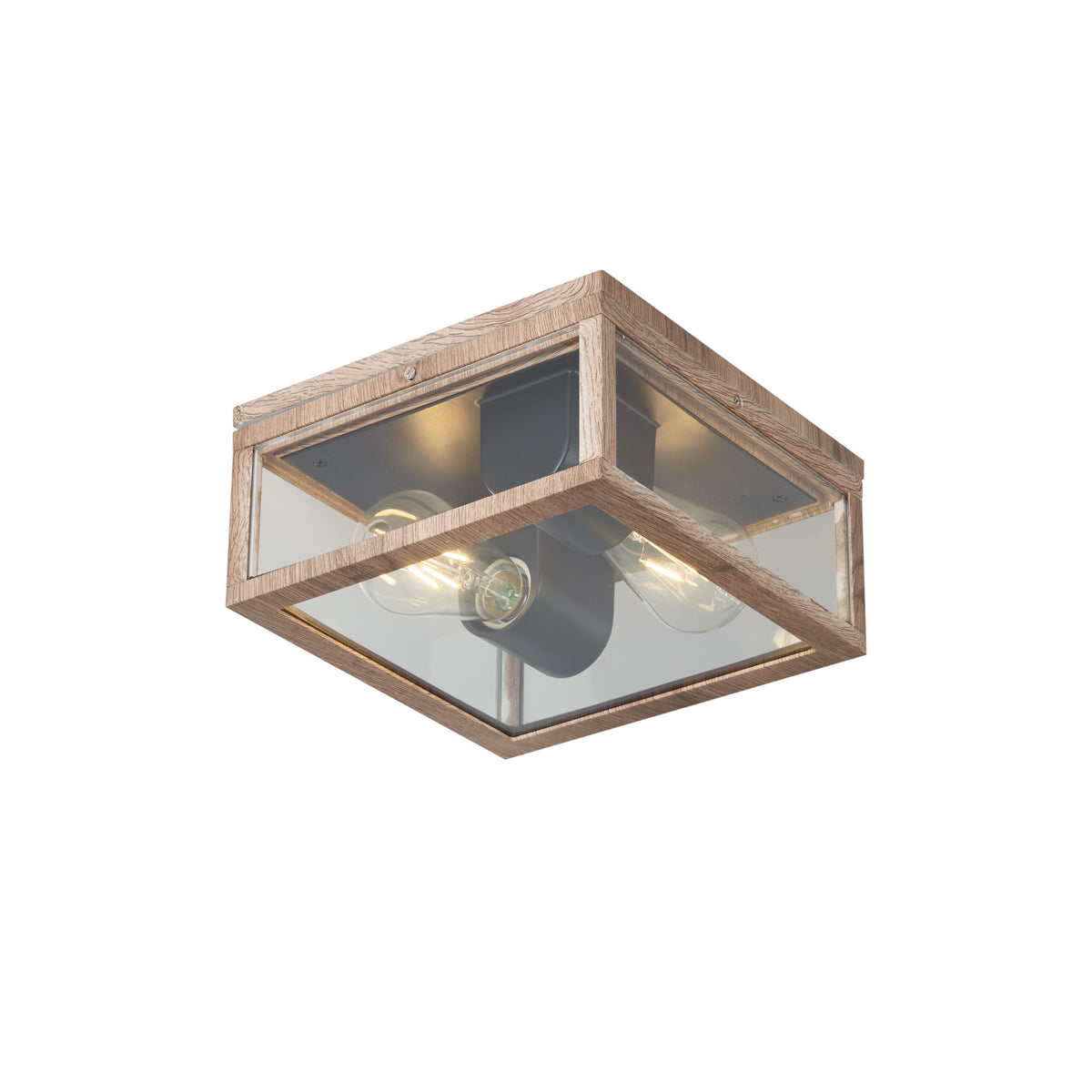 QAZQA Industriële plafondlamp hout print IP44 2-lichts - Charlois
