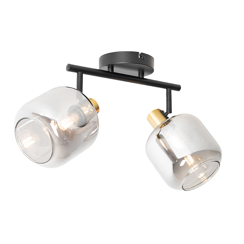 QAZQA Smart plafondspot zwart met goud met smoke glas 2-lichts incl.