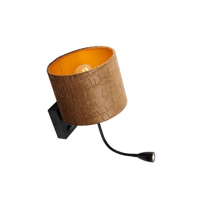 QAZQA Wandlamp zwart met velours kap krokodil dessin 18cm - Brescia