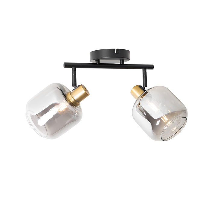 QAZQA Smart plafondspot zwart met goud met smoke glas 2-lichts incl.