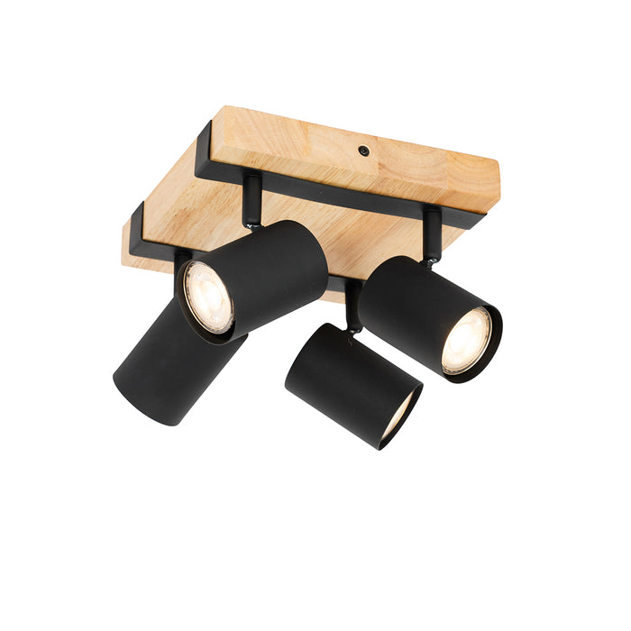 QAZQA Smart plafondspot zwart met hout 4-lichts draai- en kantelbaar