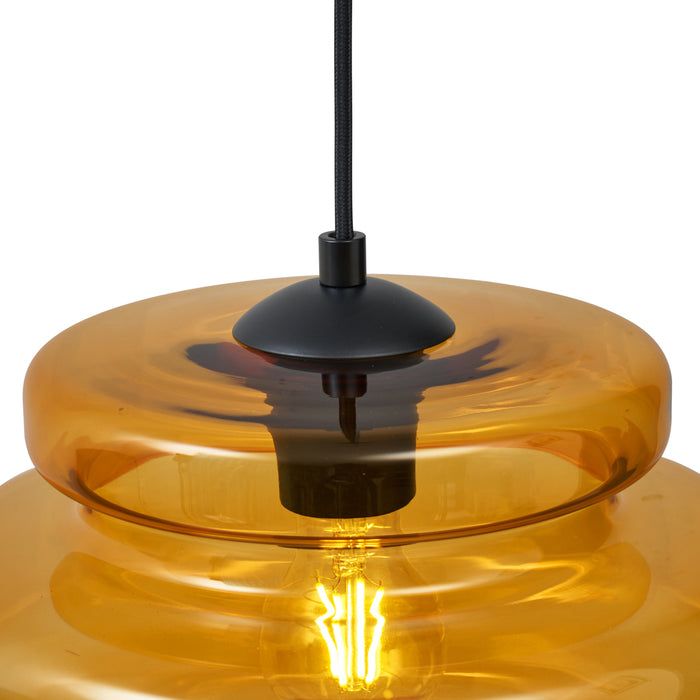 QAZQA Retro hanglamp zwart met oranje glas - Denise