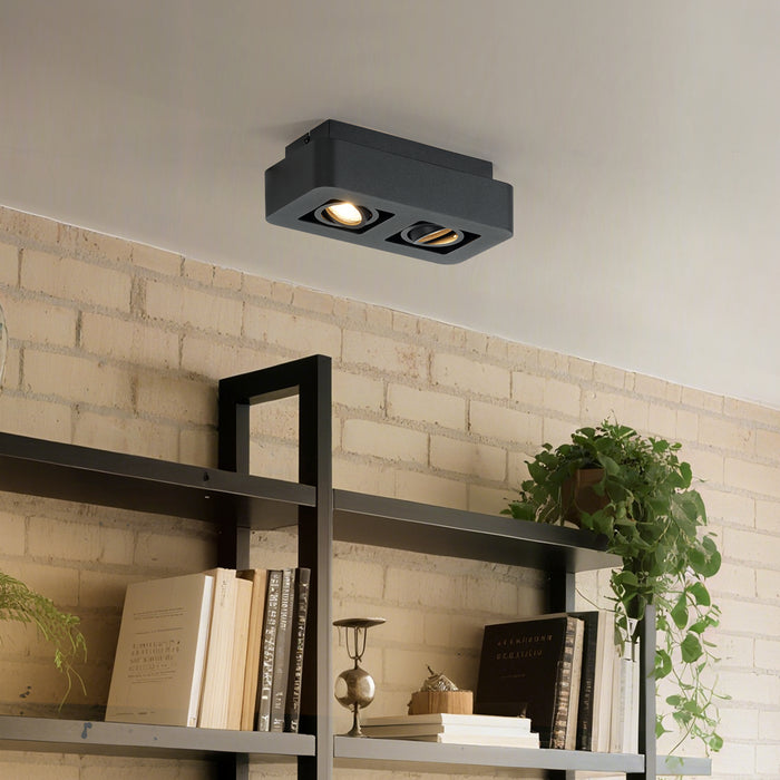 QAZQA Afgeronde opbouwspot zwart 2-lichts draai- en kantelbaar - Dox