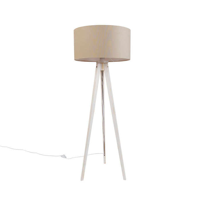 QAZQA Vloerlamp tripod wit met stoffen kap lichtbruin 50cm - Tripod