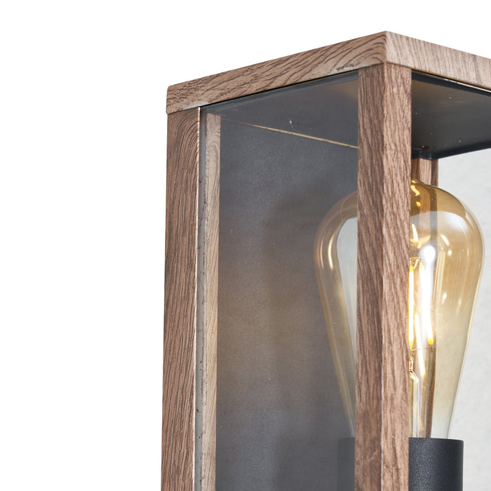 QAZQA Industriële wandlamp hout print 26 cm IP44  - Charlois