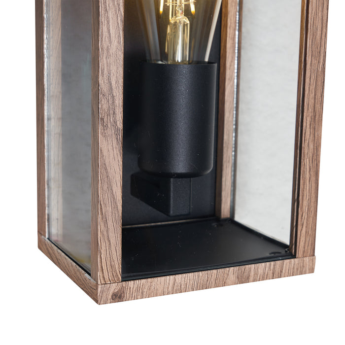 QAZQA Industriële wandlamp hout print 26 cm IP44  - Charlois