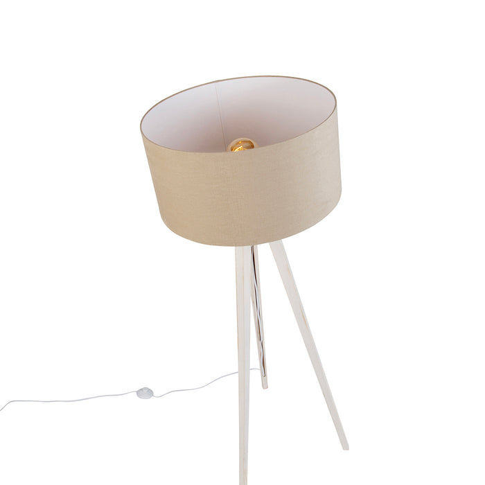 QAZQA Vloerlamp tripod wit met stoffen kap lichtbruin 50cm - Tripod