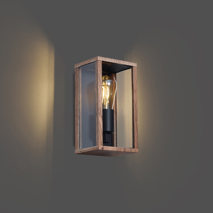 QAZQA Industriële wandlamp hout print 26 cm IP44  - Charlois