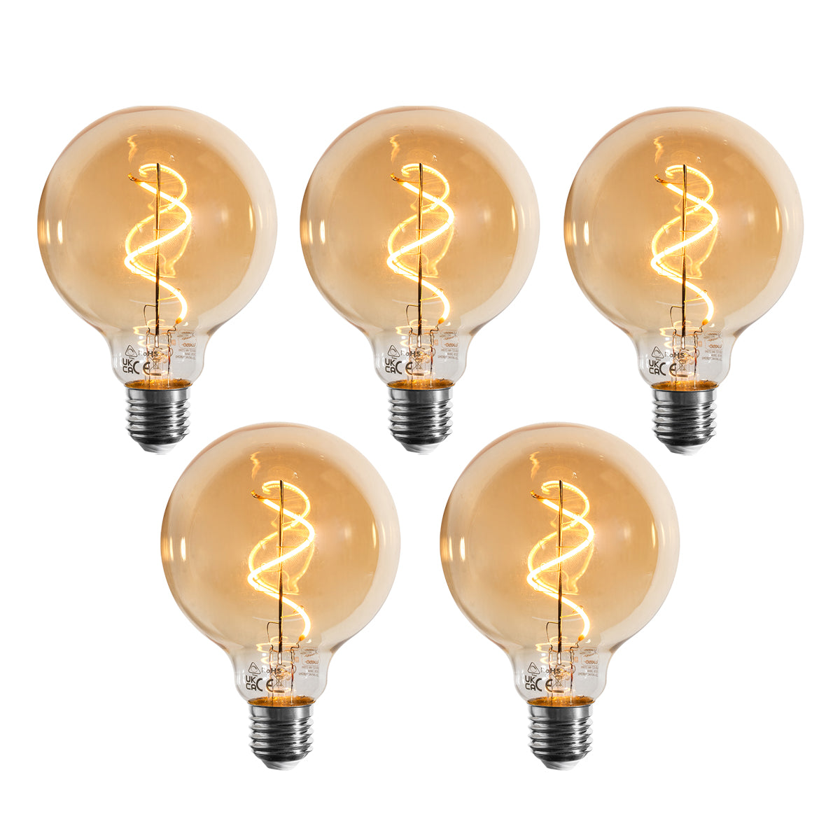 LUEDD Set van 5 E27 dimbare LED lamp spiraal filament G95 goud 4W 270