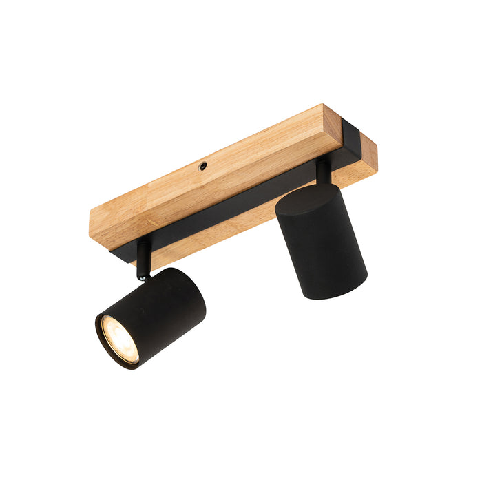 QAZQA Smart plafondspot zwart met hout 2-lichts draai- en kantelbaar