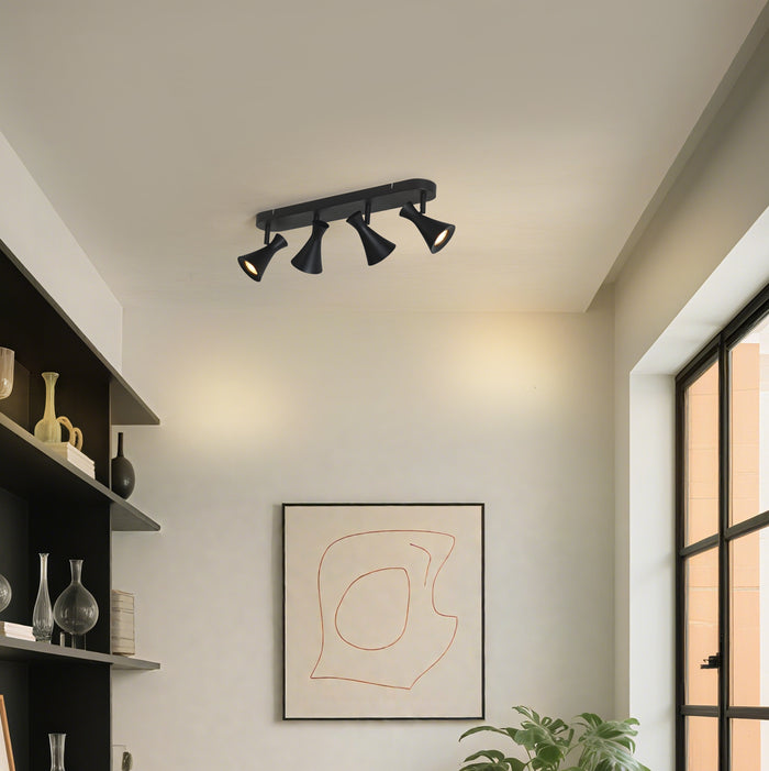 QAZQA Moderne plafondspot zwart 4-lichts draai- en kantelbaar -
