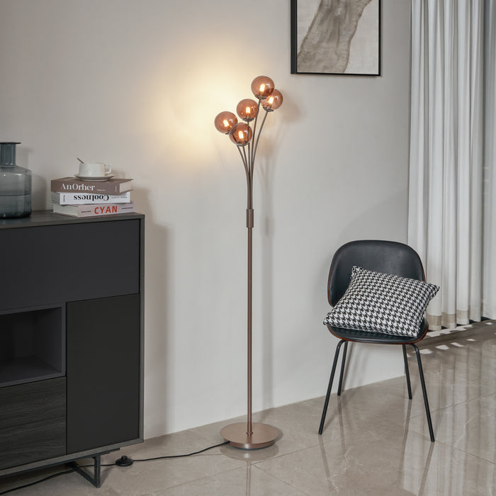 QAZQA Design vloerlamp brons met brons glas 5-lichts - Athens