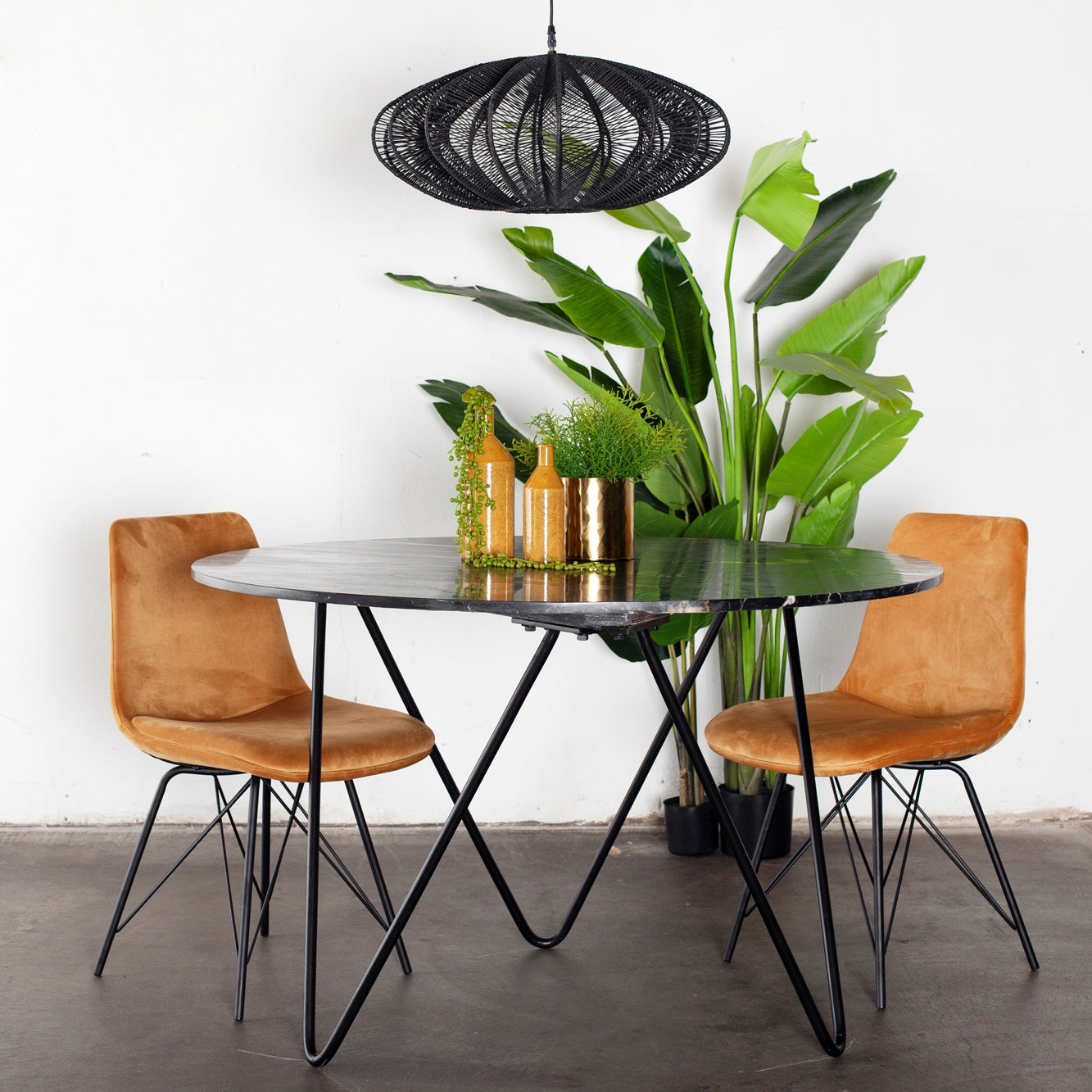 Giga Meubel - Eettafel Marmer Zwart - Ijzer - Coco