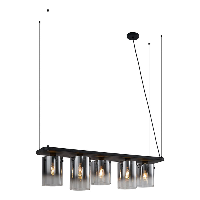 QAZQA Moderne hanglamp zwart met smoke glas 5-lichts - Hybrid