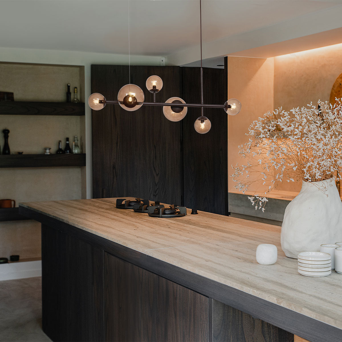 QAZQA Hotel Chique hanglamp donkerbrons met brons glas 6-lichts -