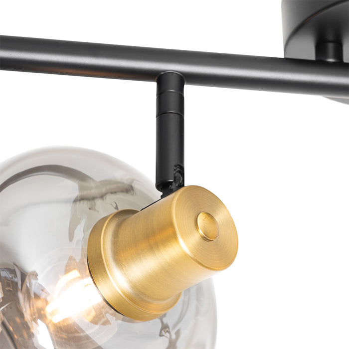 QAZQA Smart plafondspot zwart met goud met smoke glas 4-lichts incl.