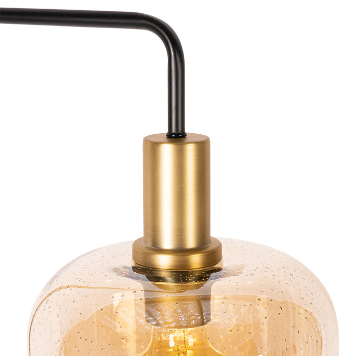 QAZQA Smart vloerlamp zwart met messing en amber glas incl. Wifi G95