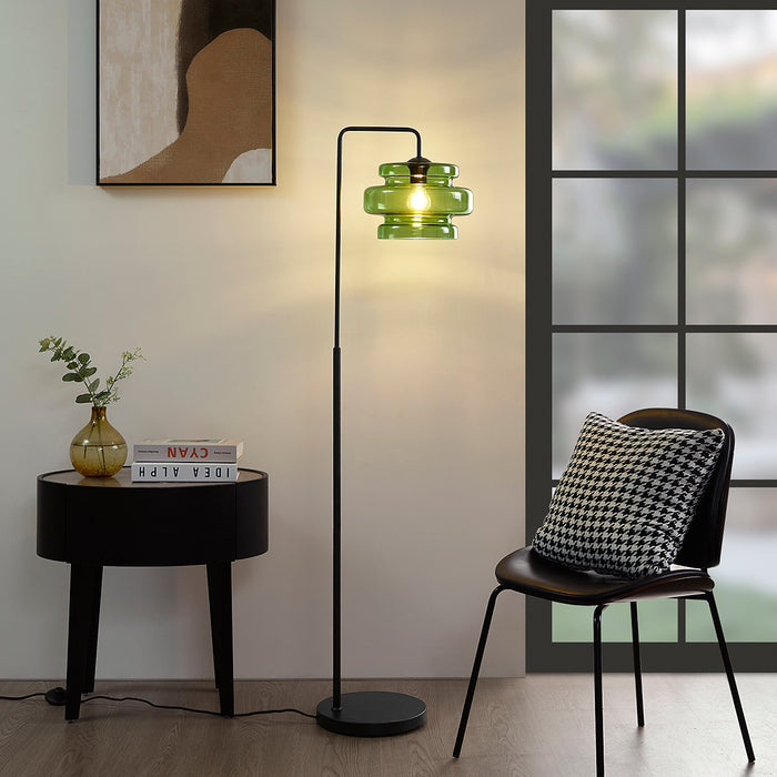 QAZQA Retro vloerlamp zwart met groen glas - Denise