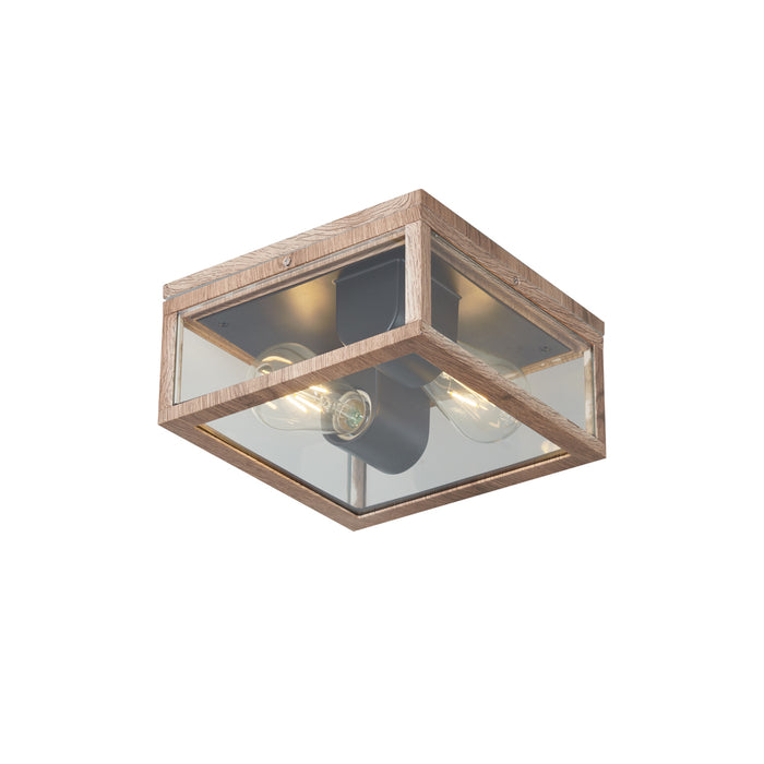 QAZQA Industriële plafondlamp hout print IP44 2-lichts - Charlois