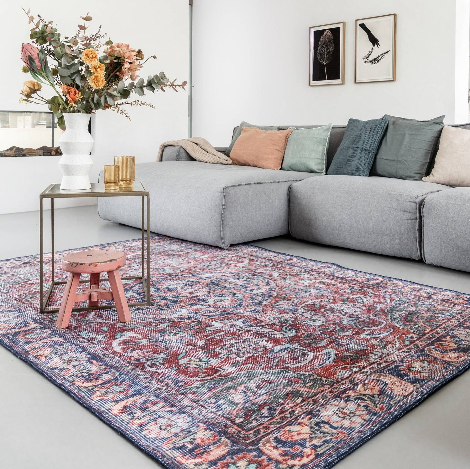 Eva Interior Vintage Vloerkleed Hatice Blauw |Bordeaux Rood