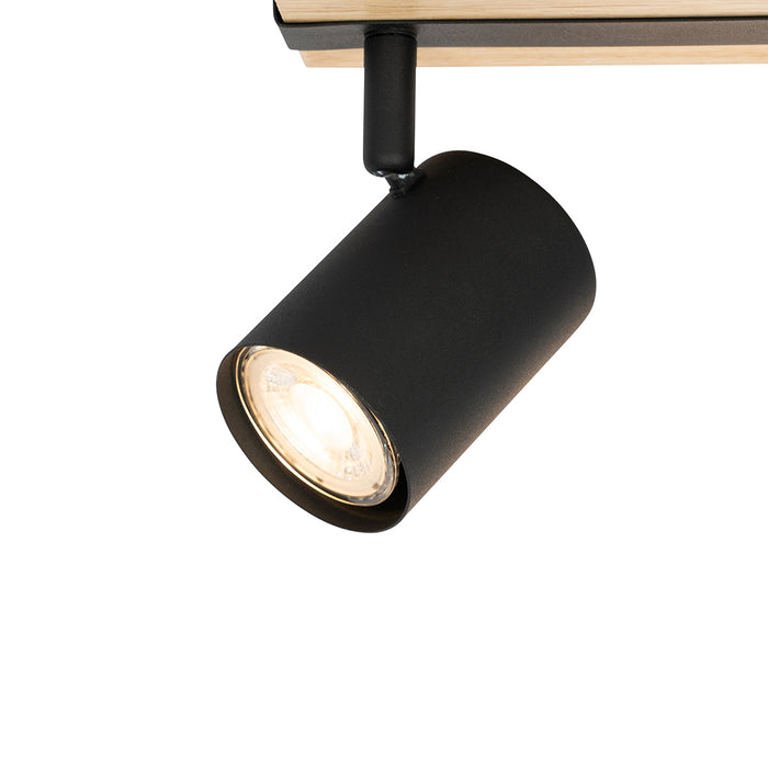 QAZQA Smart plafondspot zwart met hout 3-lichts draai- en kantelbaar