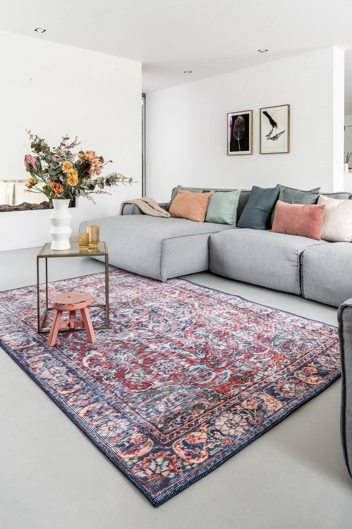 Eva Interior Vintage Vloerkleed Hatice Blauw |Bordeaux Rood