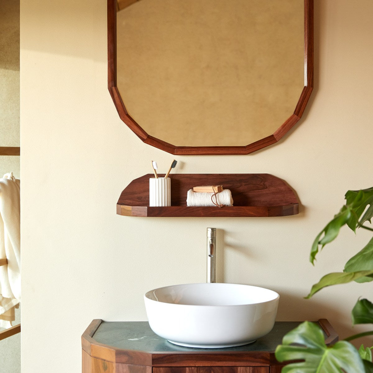 Tikamoon - Badkamerwandplank in massief palissanderhout en groen marm…