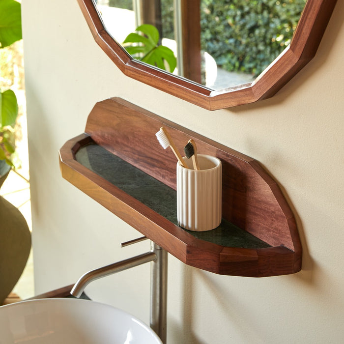 Tikamoon - Badkamerwandplank in massief palissanderhout en groen marm…