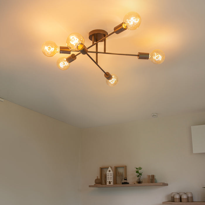 QAZQA Smart plafondlamp donkerbrons 6-lichts incl. 6 Wifi G95 -