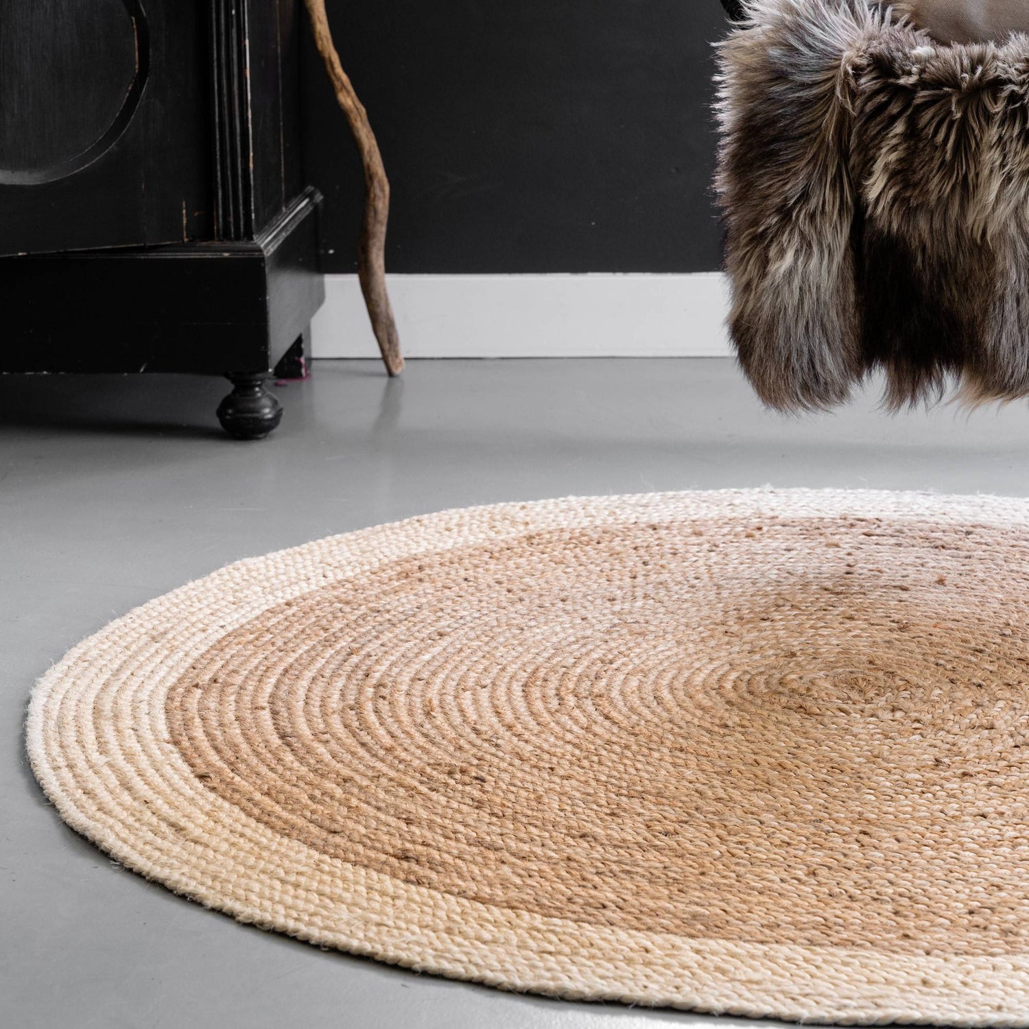 Eva Interior - Rond Vloerkleed - Jute - Naturel|Wit