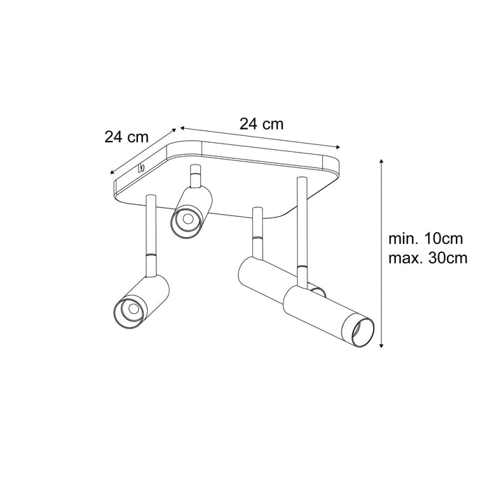 QAZQA Afgeronde plafondspot zwart GU10 35mm 4-lichts draai- en