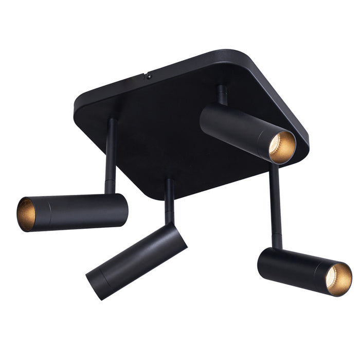 QAZQA Afgeronde plafondspot zwart GU10 35mm 4-lichts draai- en