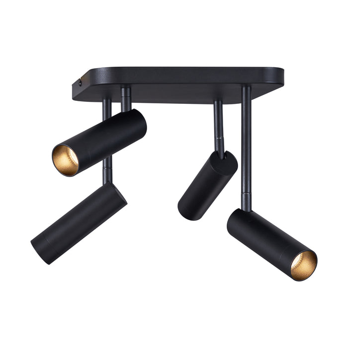 QAZQA Afgeronde plafondspot zwart GU10 35mm 4-lichts draai- en