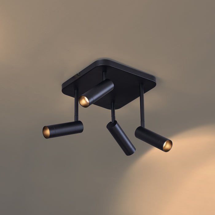 QAZQA Afgeronde plafondspot zwart GU10 35mm 4-lichts draai- en