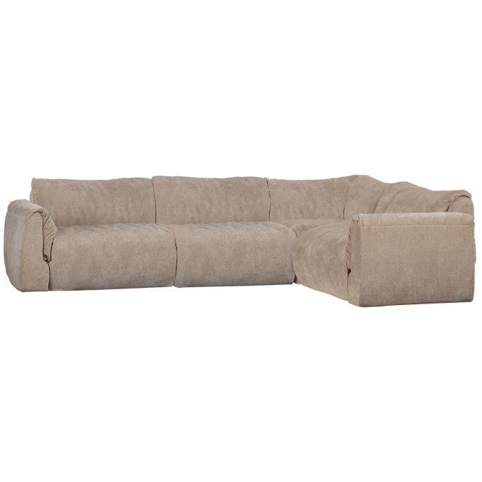 WOOOD Baggy Hoekbank Rechts - 3D Chenille - Zand - 81x396x214