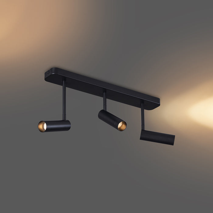 QAZQA Afgerond plafondspot zwart GU10 35mm 3-lichts draai- en