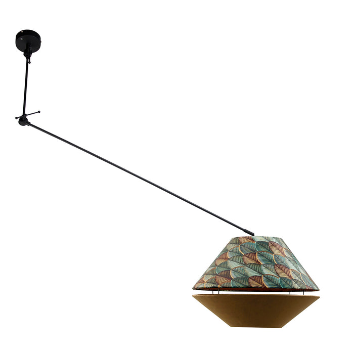QAZQA Hanglamp zwart met dubbele velours lampenkap blad dessin en