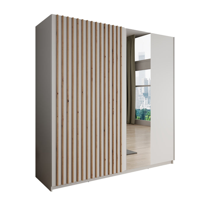 Meubella - Kledingkast Deliryon - Wit - 200 cm - Met spiegel