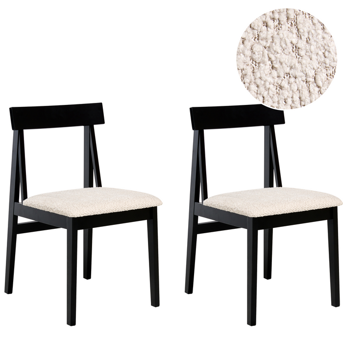 Beliani - ISLE - Eetkamerstoel set van 2 - Zwart|Beige - Rubberhout