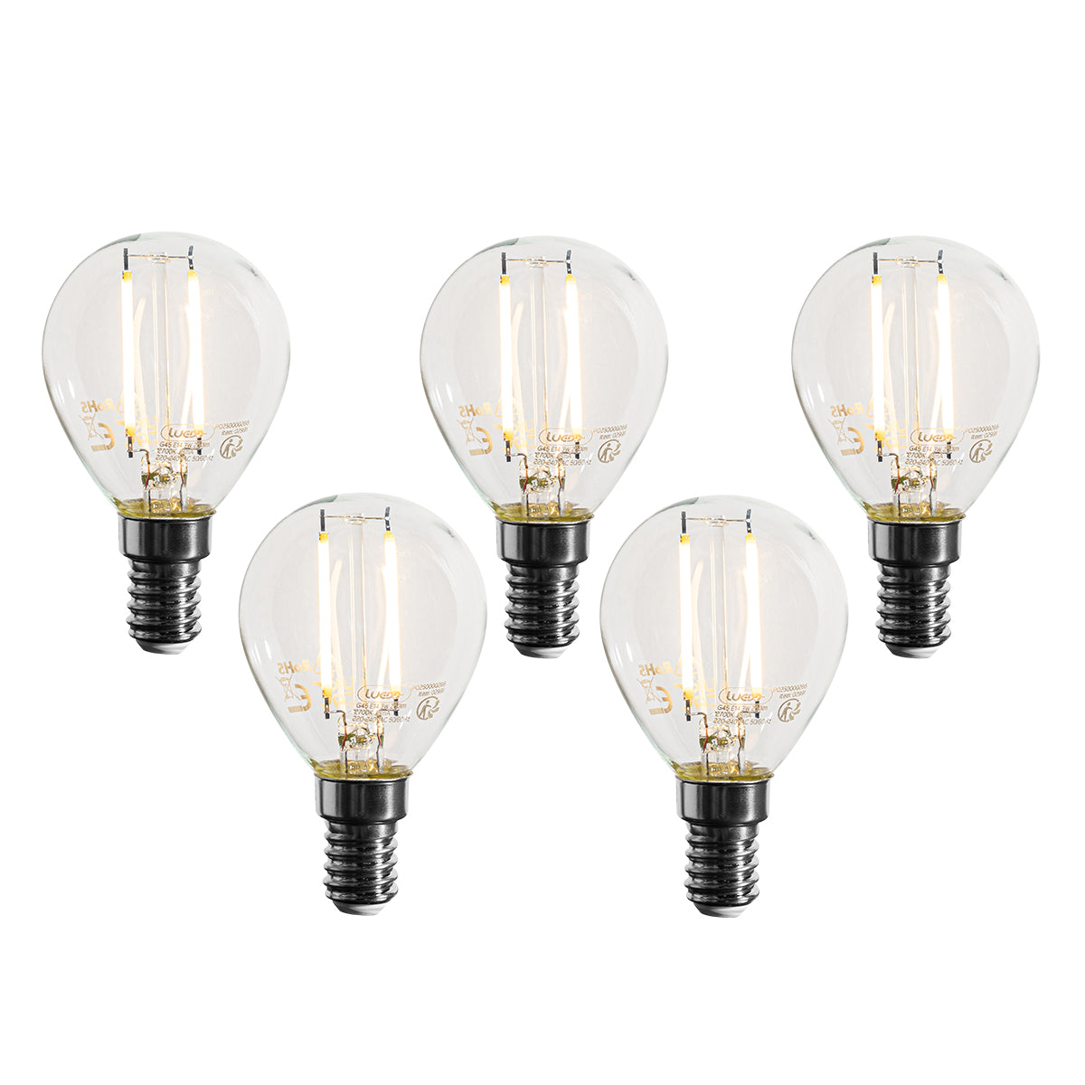 LUEDD Set van 5 E14 dimbare LED lampen P45 helder 3W 250 lm 2700K