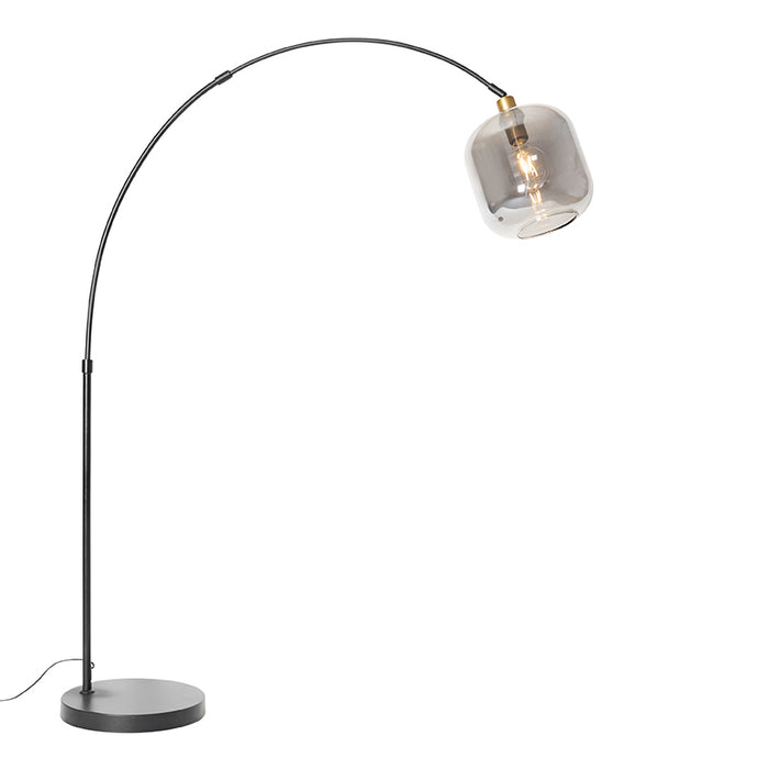 QAZQA Smart booglamp zwart met goud met smoke glas incl. Wifi G95-