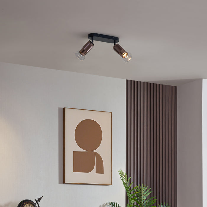 QAZQA Afgeronde plafondspot donker brons 2-lichts draai- en
