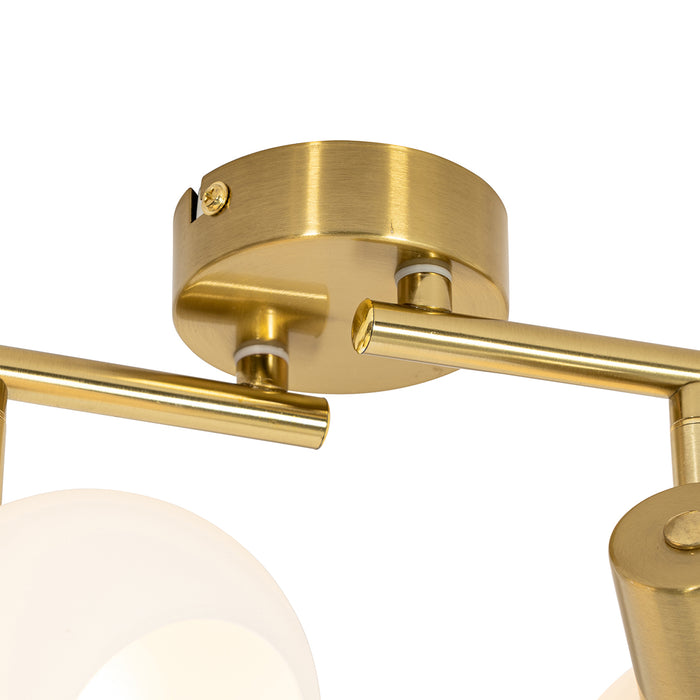 QAZQA Smart plafondspot goud met opaal glas 4-lichts verstelbaar