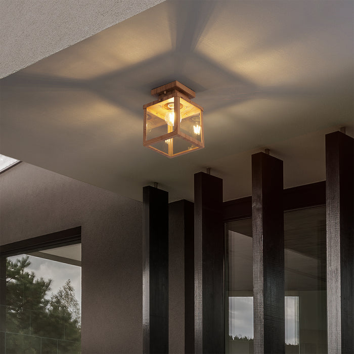 QAZQA Industriële buitenplafondlamp hout met helder glas - Rotterdam