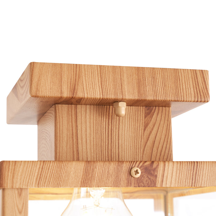 QAZQA Industriële buitenplafondlamp hout met helder glas - Rotterdam